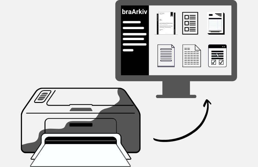 Digitalisering av papirarkiv gjennom skanning, for å få et digitalt arkiv i braArkiv.